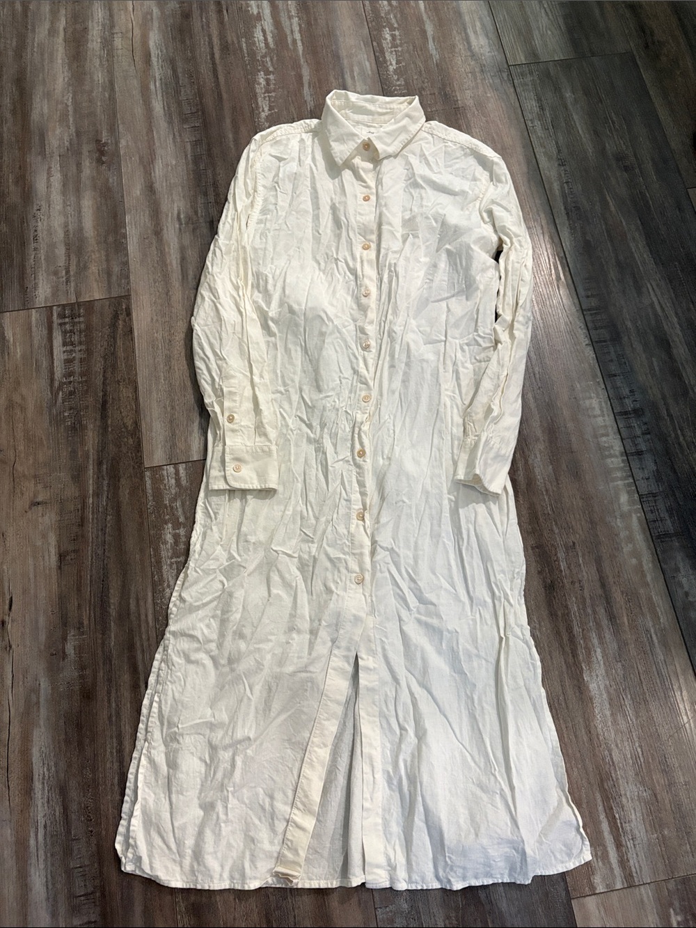 Aritzia Wilfred Relaxed Organic Linen Full Length Long Sleeve White Dress